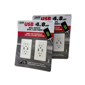 Feit Electric USB 4.8 Amp Wall Outlets 2 USB Ports Each 2 Packs 4 Total NEW